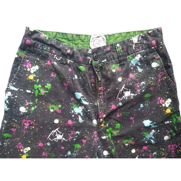 Chor Paint Splatter Multicolor Graphic Black Chino Shorts Men's Size 32 - Picture 2 of 8
